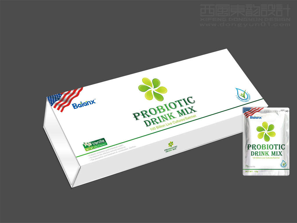 美國(guó)進(jìn)口PROBIOTIC DRINK MIX藥品包裝設(shè)計(jì)