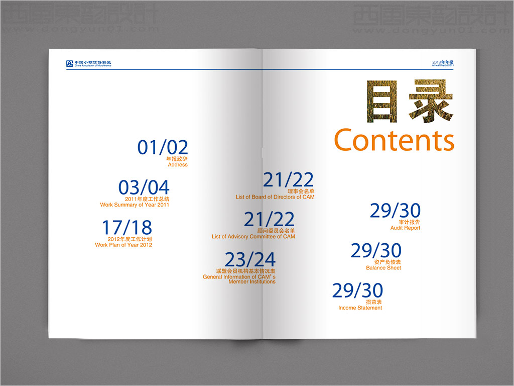 中國小額信貸聯盟年報設計之目錄頁設計