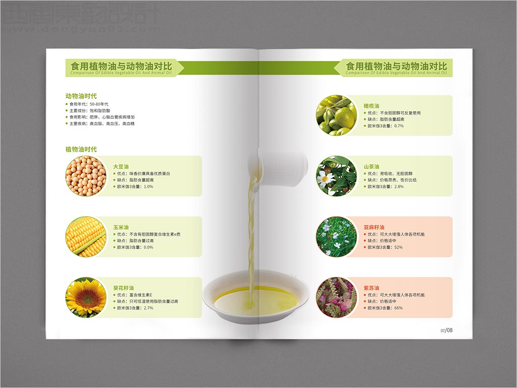 江蘇昆山天使生物科技有限公司宣傳畫冊(cè)設(shè)計(jì)之食用植物油與動(dòng)物油對(duì)比內(nèi)頁設(shè)計(jì)