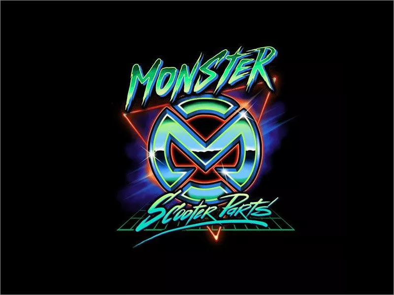 Monster Scooter Parts復古懷舊風格幾何形logo設(shè)計