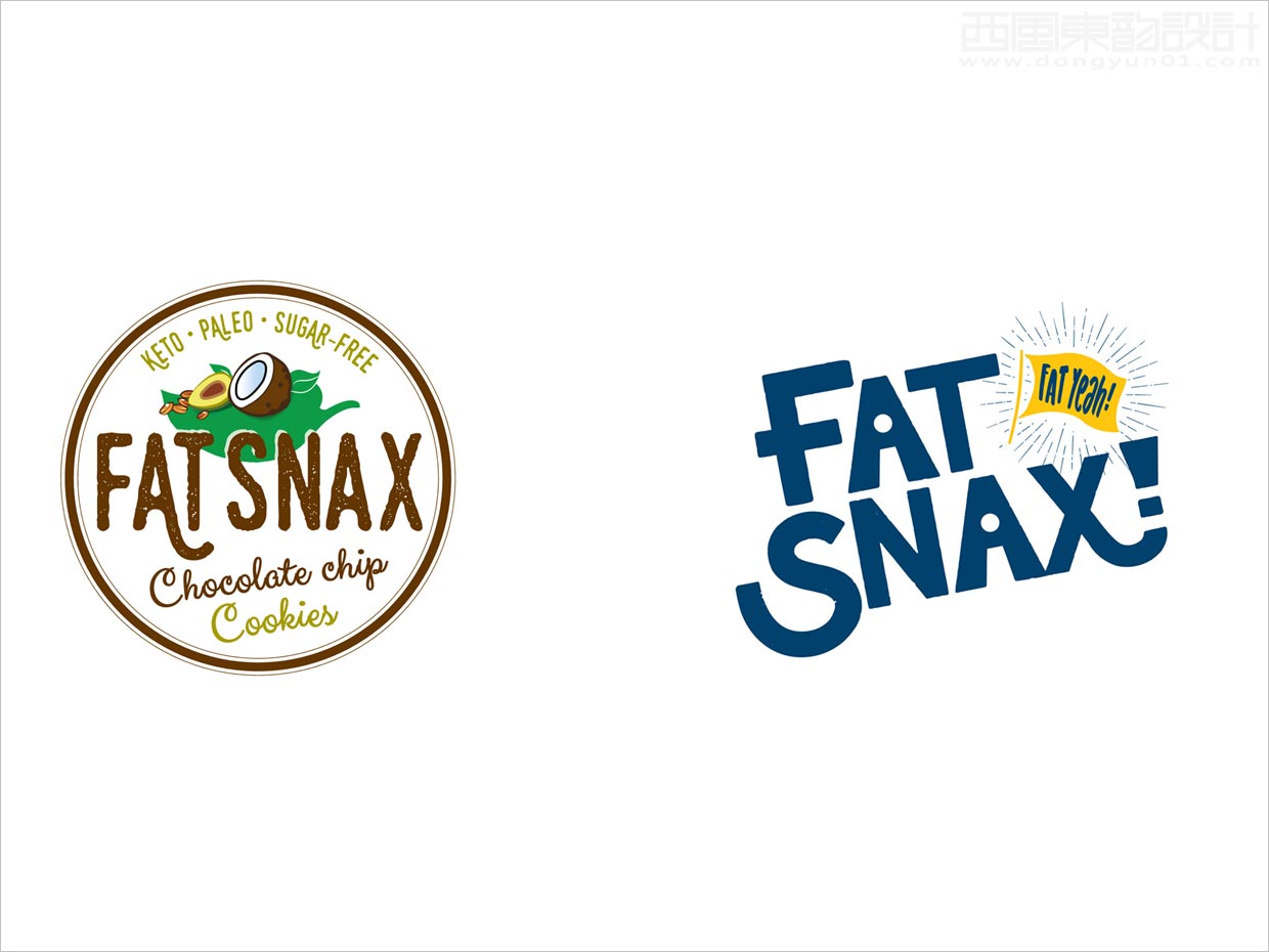 美國Fat Snax餅干快消食品logo設計之新舊logo設計對比